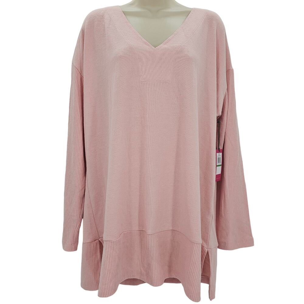 Vince Camuto Womans size L Elegant Mix Sweater Pink Rouge Long Sleeve V-Neck NEW